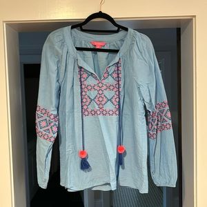 Lilly Pulitzer Aztec design cotton blouse with tassels
